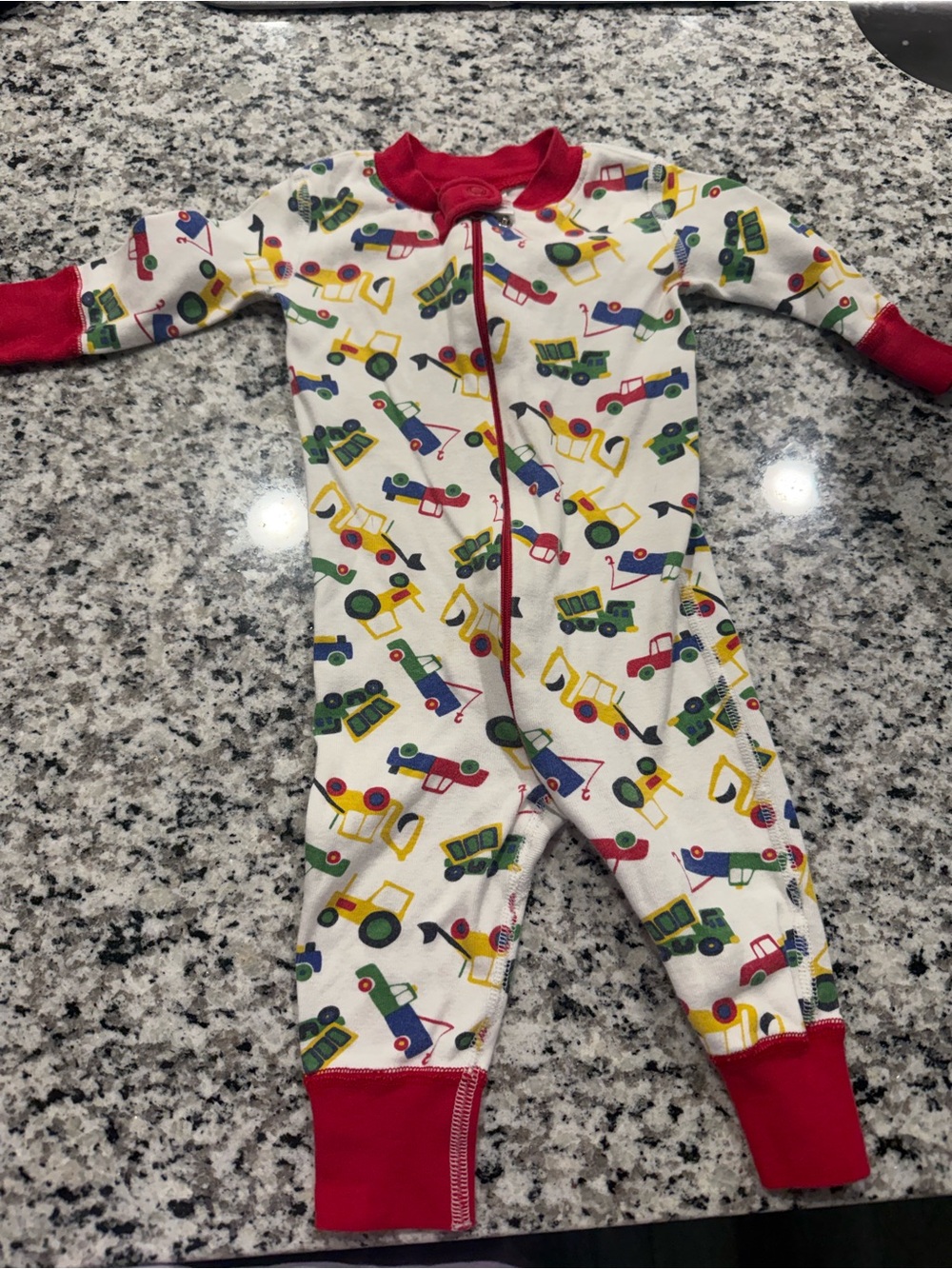 Hanna Anderson Kids Red-Trimmed Vehicle Print One-Piece Pajamas